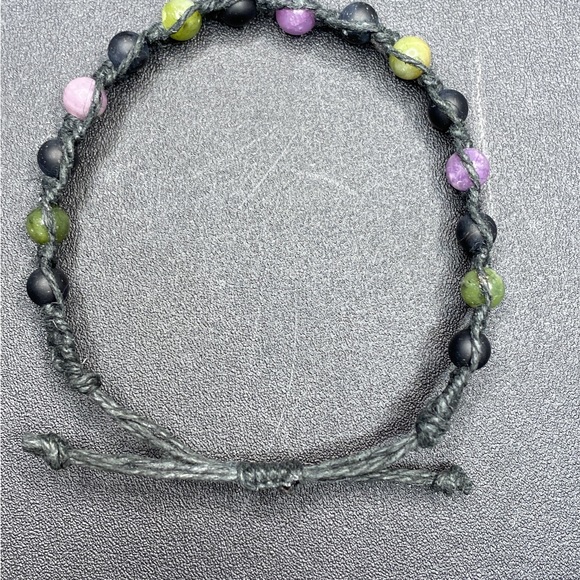 HANDMADE Purple Lepidolite, Matte Black Onyx, & Green Jade beads with Black Hemp - Picture 6 of 6